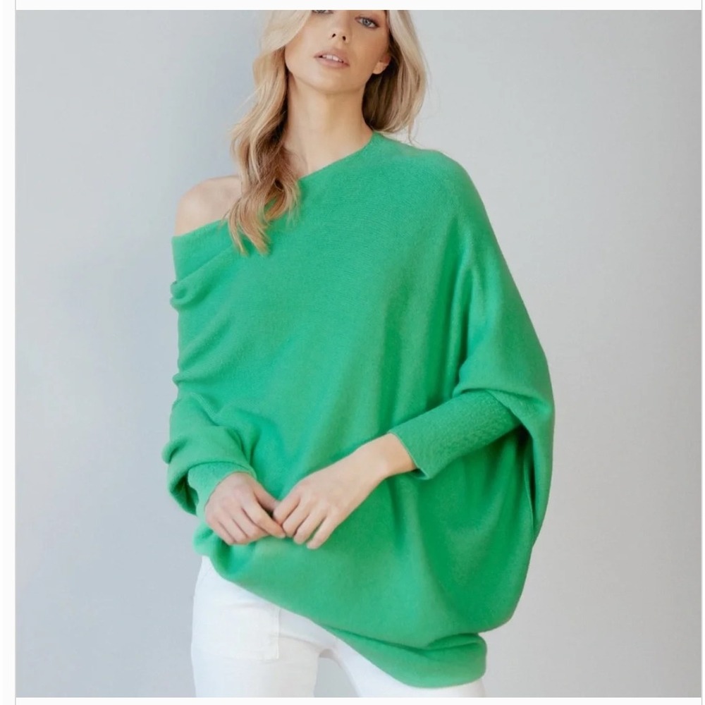 Jaki London Asymmetrical Draped Knit Sweater Green Quiet luxury Minimalist Soft